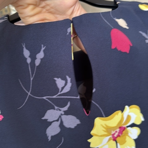 NWOT Ann Taylor Floral Print Navy Blue Shift Dress 3/4 Sleeves Easter Spring - Picture 9 of 13